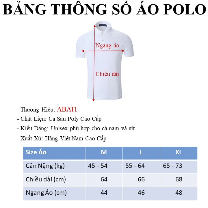 Áo polo nam nữ có cổ form rộng đẹp cao cấp cổ bẻ vải poly thoáng mát thấm hút mồ hôi co dãn bốn chiều ABATI
