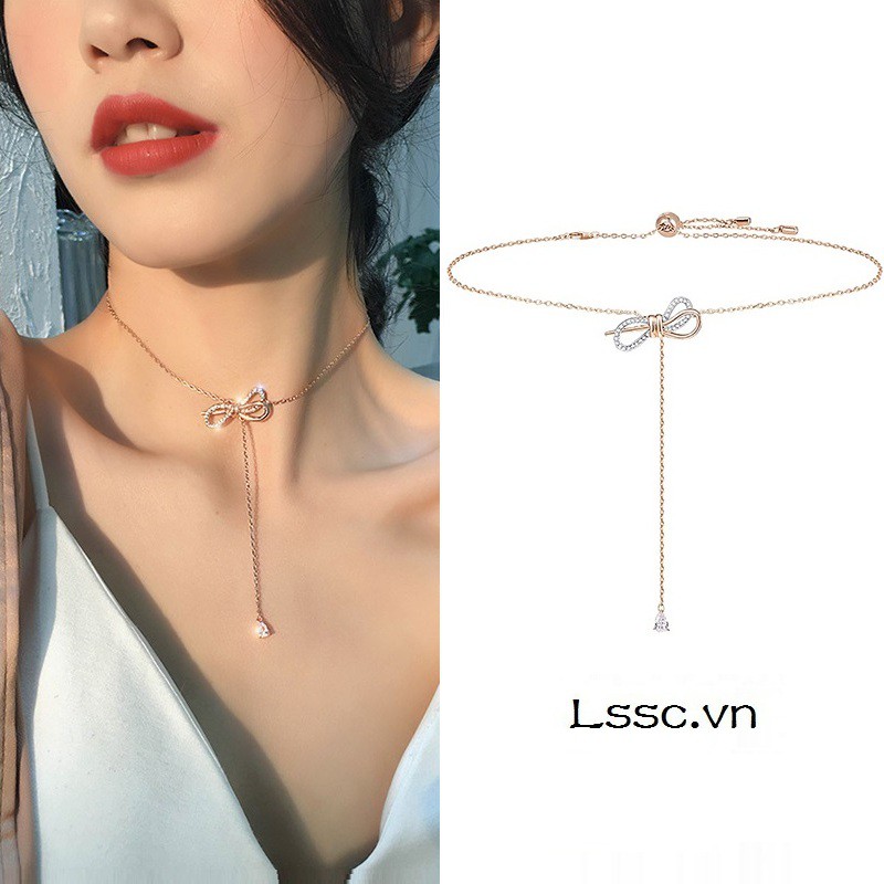 Vòng cổ choker nơ sợi mảnh xinh xắn thời trang dây chuyền nơ đính đá pha lê phong cách ins hàn quốc trang sức nữ quà tặng bạn gái