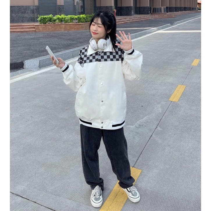 Khoác Kaki CARO Jacket màu ĐEN/TRẮNG Form Rộng Dày Dặn Phong Cách Ulzzang Unisex  JayStoree2