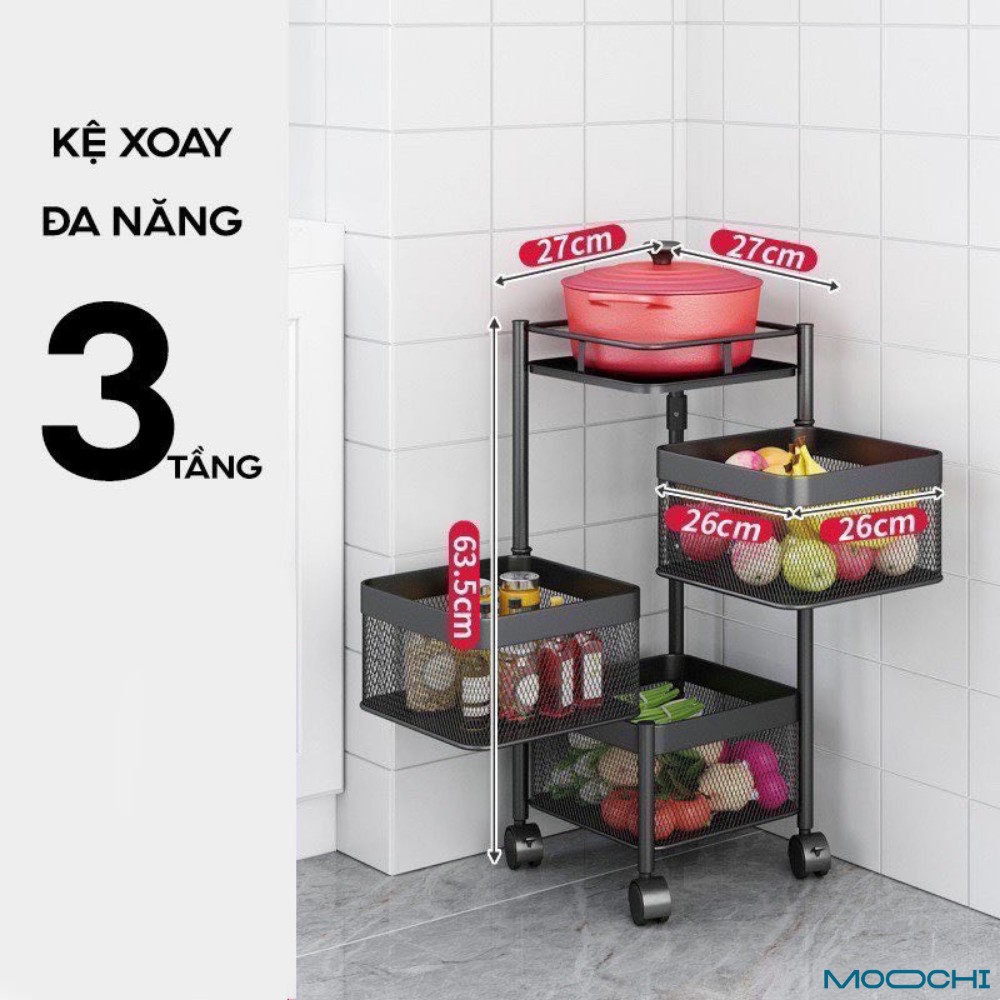 HOT Kệ Vuông Xoay Đa Năng, Kệ Rau Củ Qủa 5 Tầng Có Bánh Xe Di Chuyển, Tiết Kiệm Không Gian