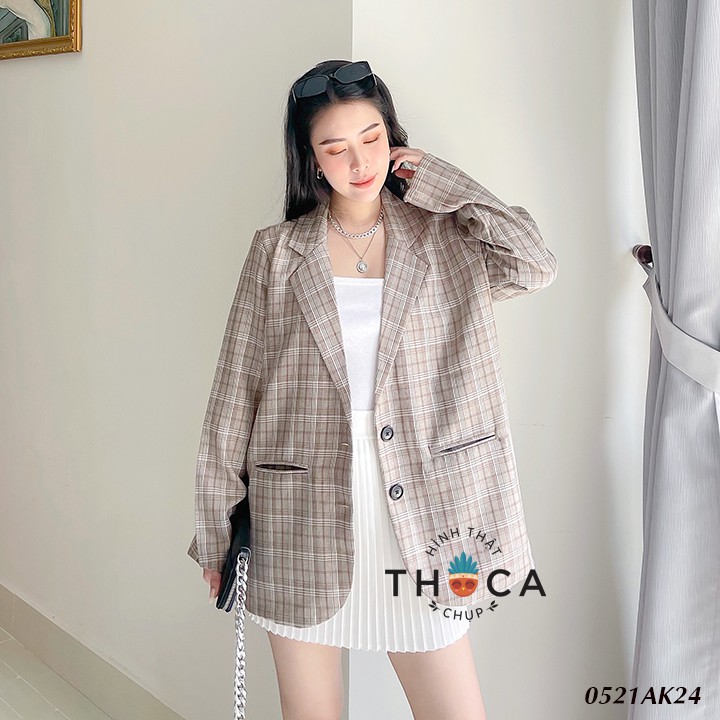 Khoác blazer nữ túi mổ 2 lớp caro THOCA HOUSE vest công sở khoác hằng ngày | BigBuy360 - bigbuy360.vn