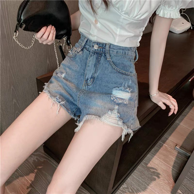 Quần Short jeans nữ Xanh Nhạt lưng cao, rách kiểu đẹp, co dãn mạnh