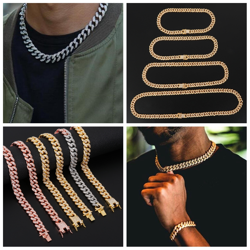 Vòng cổ Đính Đá Phong Cách Hip Hop Thời Trang 12mm Sang Trọng Dành Cho Nam Và Nữ