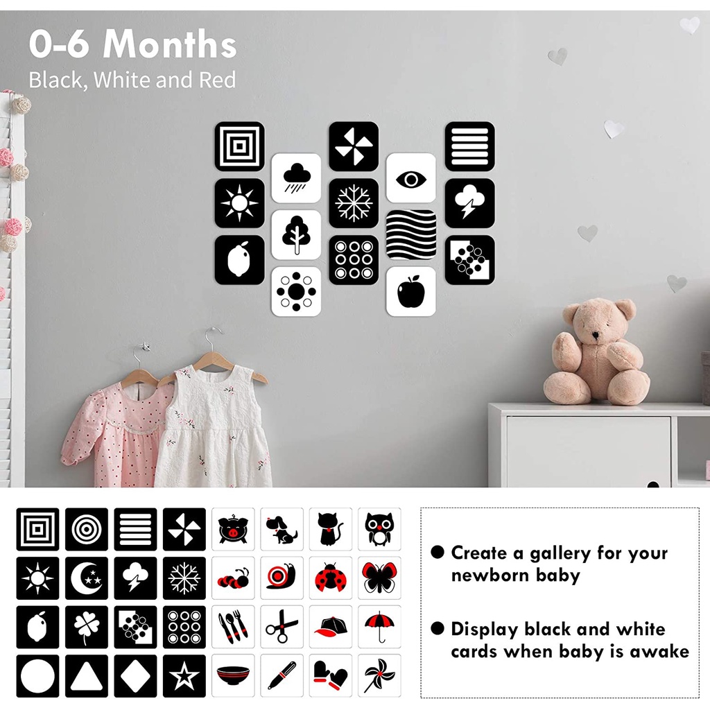 Hộp 16 thẻ in họa tiết hai mặt FEPITO nhiều màu sắc phát triển khả năng thị giác hỗ trợ giáo dục sớm cho trẻ sơ sinh