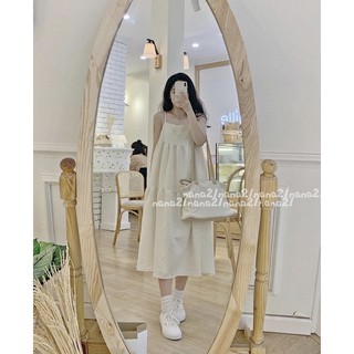 Váy Maxi Xốp Hai Dây Màu Be Ulzzang