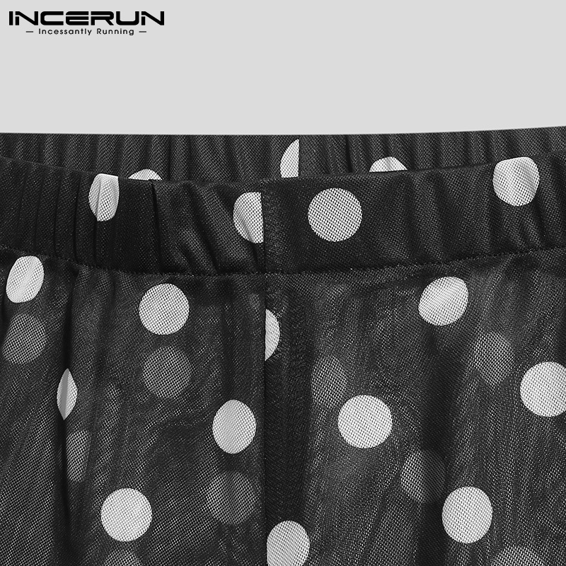 Set INCERUN gồm áo lửng tay ngắn và quần ngắn họa tiết chấm bi thời trang mùa hè cho nam