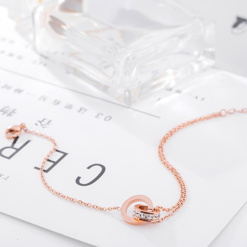 Lắc chân titan không đen không rỉ đính zircon nối nhau