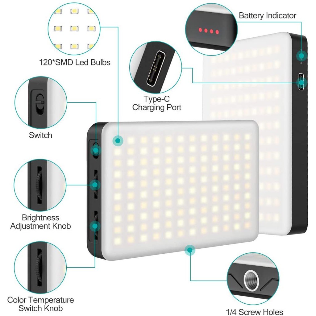 VIJIM VL120  - Đèn Led Cho Điện Thoại & Máy Ảnh, 120 Bóng Đèn Led, Sử Dụng Pin Sạc Tích Hợp 3100 mAh