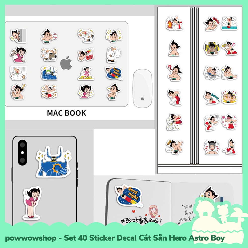 [Sẵn VN - Hỏa Tốc] Set 40 Sticker Mini Decal Dán Trang Trí Vật Dụng Mẫu Hero Astro Boy Classic