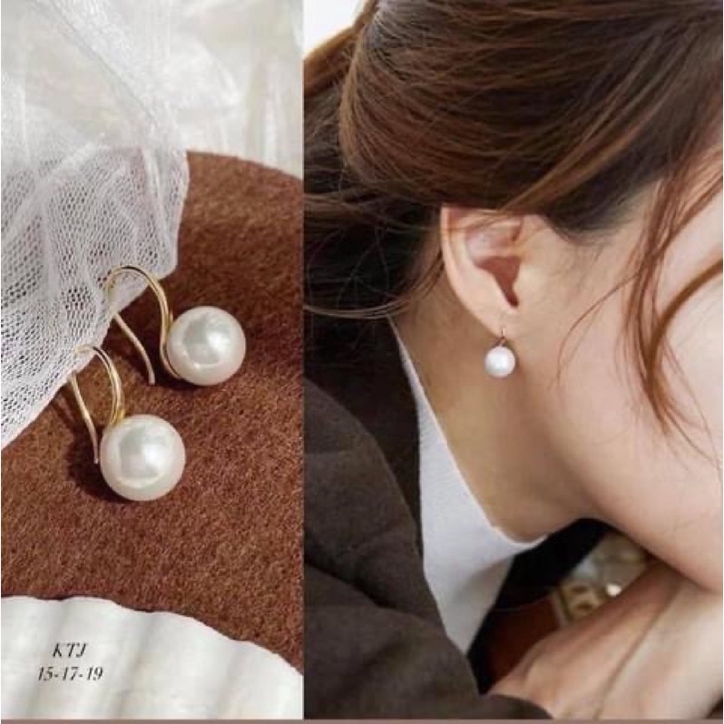 ⚡SALE⚡ Bông tai vàng móc câu gắn hạt trai nhân tạo