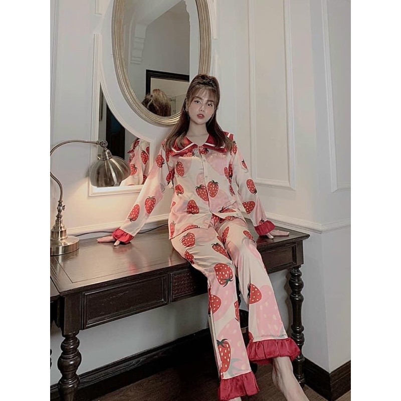 ❤️FREE SHIP❤️ Pijama tay dài lụa satin hàng thiết kế tiểu thư siêu đẹp