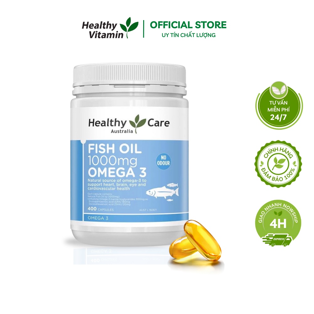 Viên uống Dầu cá Omega 3 Healthy Care Fish oil 1000mg của Úc, 400 viên