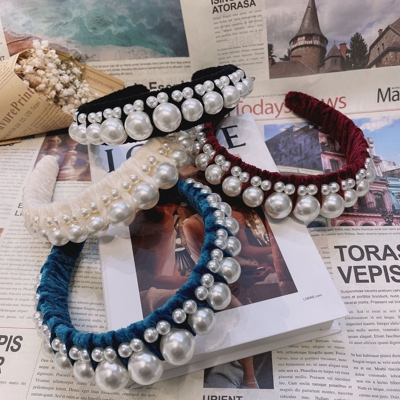 Băng Đô Cài Tóc Hình Vương Miện Đính Ngọc Trai Sang Trọng Cho Nữ