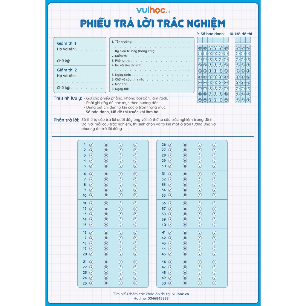 Phiếu Làm Bài Trắc Nghiệm Bản A4 Luyện Đề Thi THPT Quốc Gia Theo Chuẩn Của Bộ - Vuihoc.vn