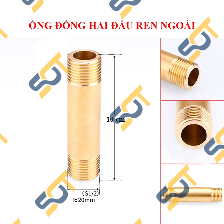 [ỐNG TIỆN REN] Đầu nối ống hai ren ngoài BSP hệ G, đốt nối ren dài 10cm &amp; 1 tấc - Chất liệu Đồng thau