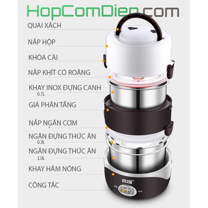 Hộp cơm hâm nóng 3 tầng inox 304 khít canh