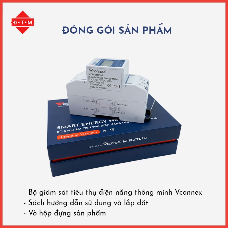 Công Tơ Điện Tử Wifi Thông Minh 1 Pha - Bộ Giám Sát Tiêu Thụ Điện Năng Thông Minh Vconnex