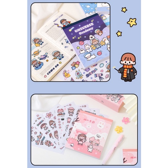 🌸Set 50 tờ sticker nhãn dán trang trí sổ lưu niệm bìa sách siêu dễ thương🌸