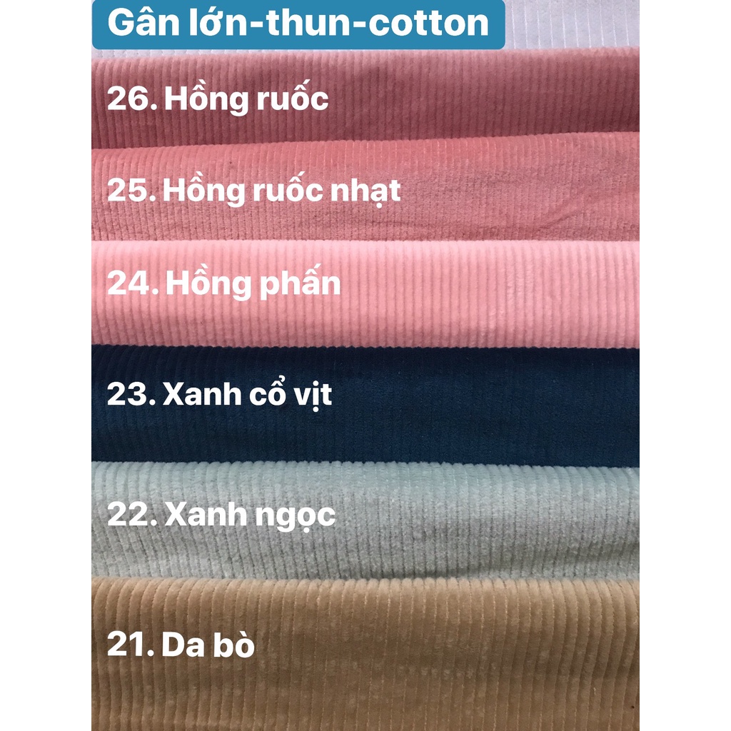 Vải nhung tăm lớn 3mm-Sợi cotton-Có thun co giãn-Vải dày dặn-Bền màu✅Nhung tăm may áo khoát, bọc nệm, mũ