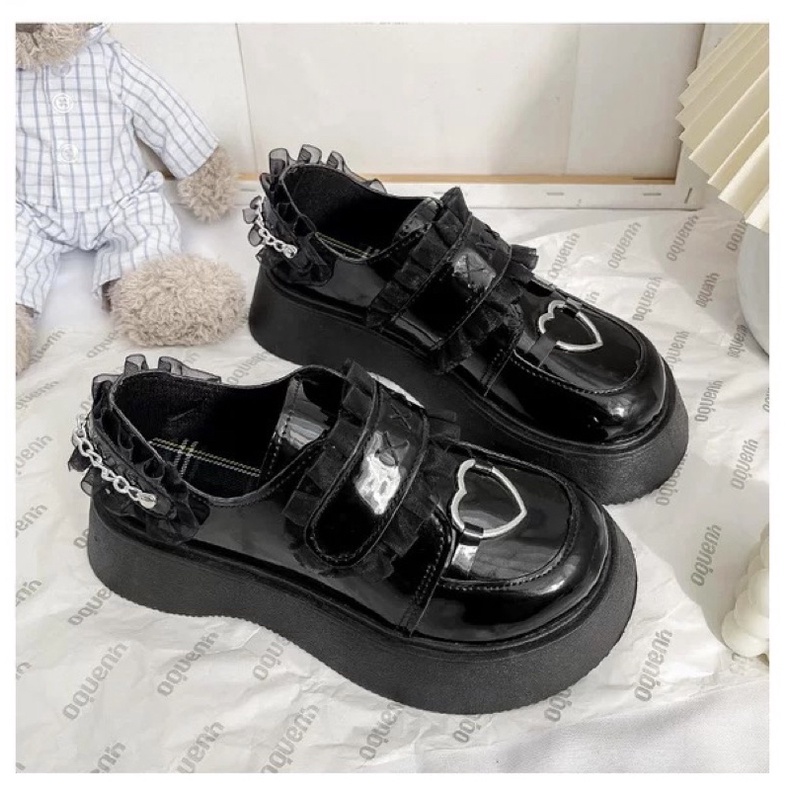 [Sẵn] Giày Oxford Lolita đính trái tim ( BÓNG VÀ NHÁM ) Size 35 - 40 A08-8