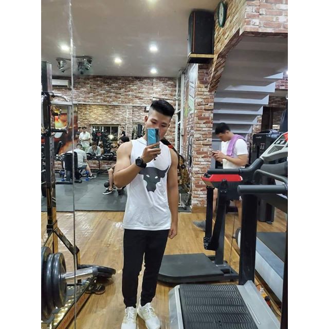 SALE - Ba lỗ có nón Gym - Màu Trắng Size M