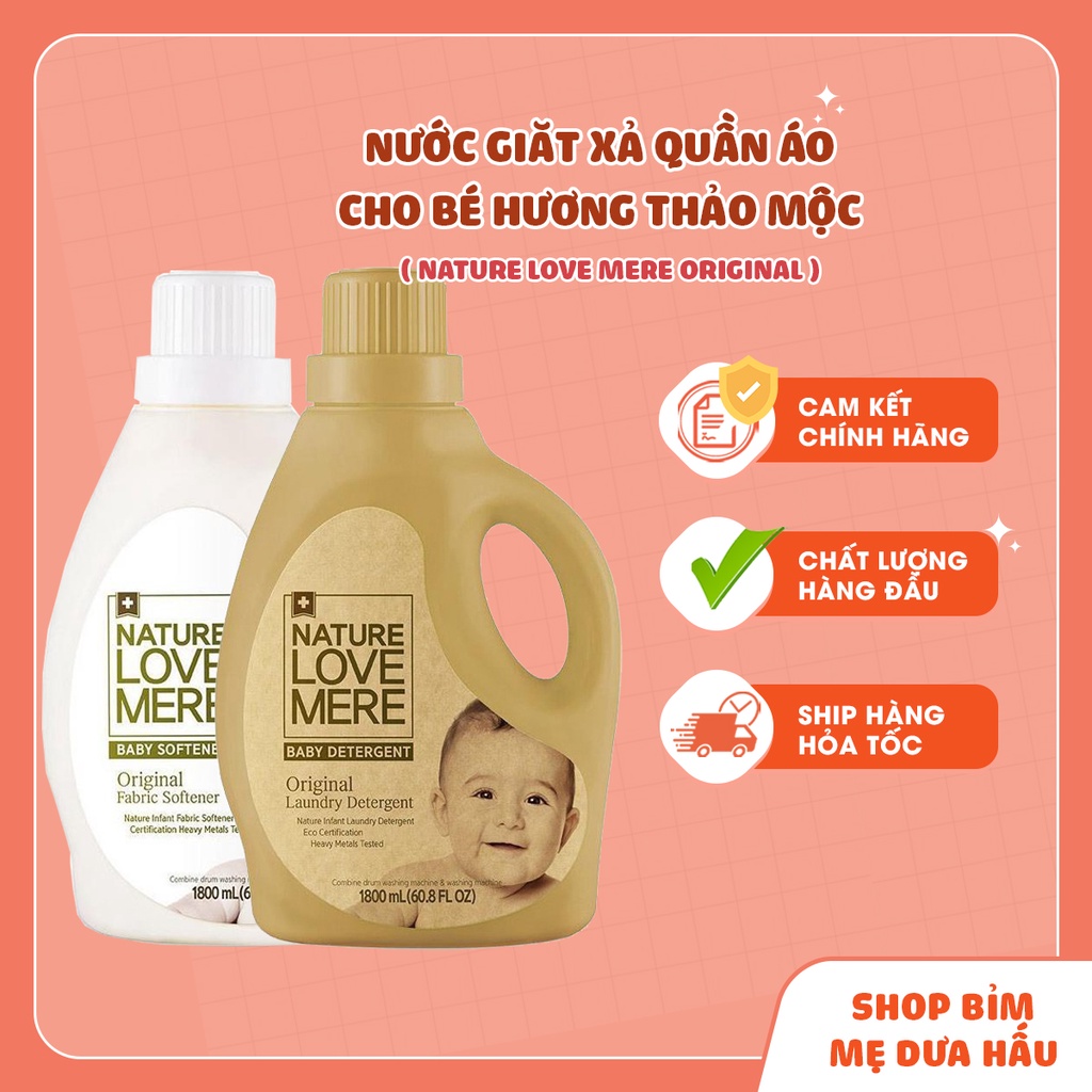 NƯỚC GIẶT/XẢ QUẦN ÁO TRẺ EM NATURE LOVE MERE ORIGINAL HƯƠNG THẢO MỘC 1800ml/1300ml