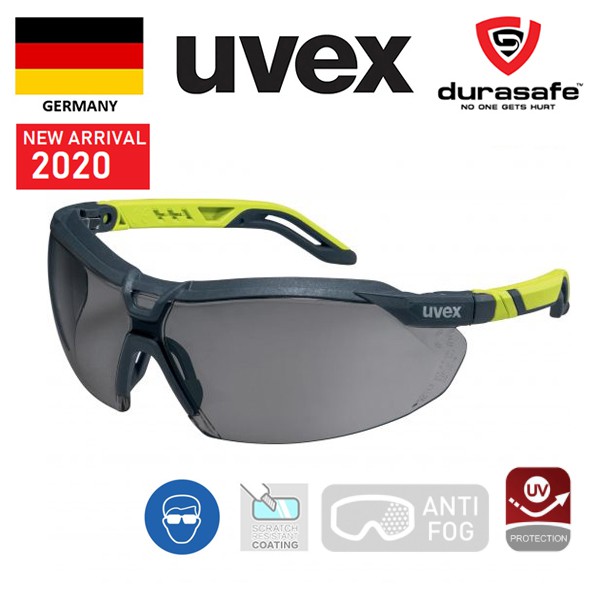 Kính UVEX 9183281 I-5 Safety Spectacle Yellow Frame Grey Supravision Extreme Len (chống trầy xước, chống hóa chất, chống