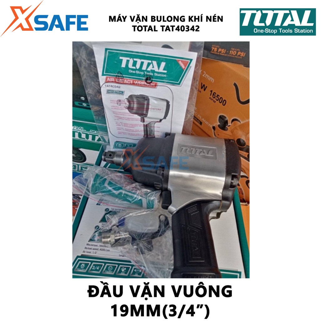 Máy siết bulong khí nén (3/4&quot;) TOTAL TAT40342 Đầu vặn vuông 19mm(3/4&quot;), tốc độ không tải 4000rpm, mô men quay 1600Nm