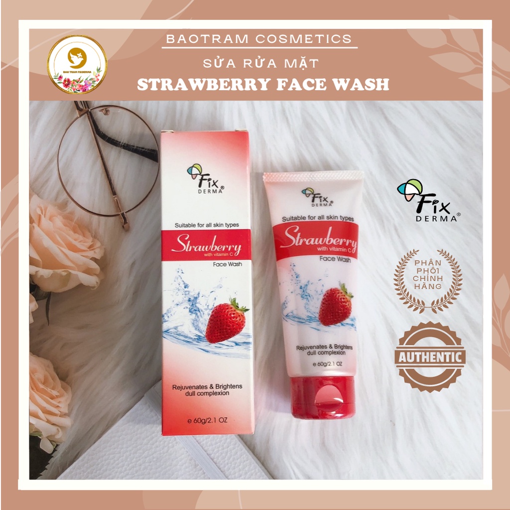 [Fixderma Chính Hãng] Sữa Rửa Mặt Làm Sạch, Trẻ Hóa Da Fixderma Strawberry Face Wash 60g