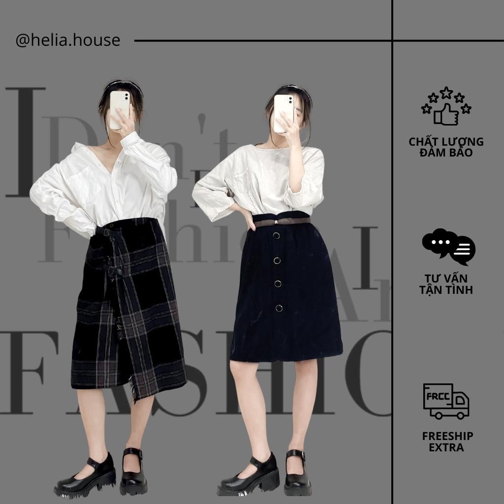 Chân váy dạ bút chì, xoè, đuôi cá kẻ caro thu đông 2hand si tuyển chọn Hàn, Nhật - Helia House
