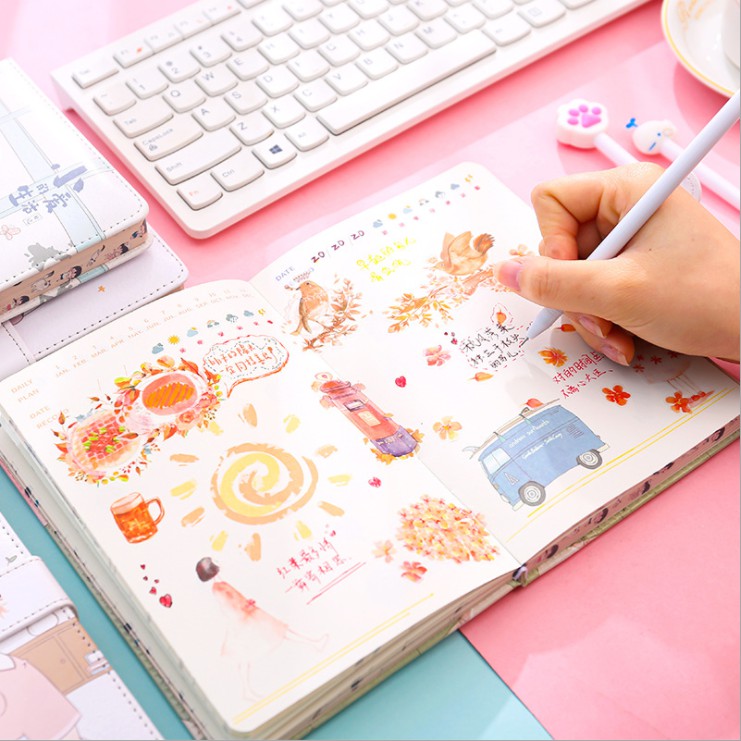 SỔ NHẬT KÝ GHI CHÉP CÁ NHÂN VIẾT KẾ HOẠC PLANNER BÌA DA CHẤT GIẤY ĐẸP BẤM KHUY CỰC XINH