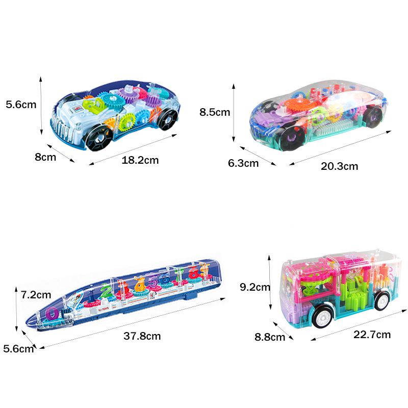 Gift Plastic Electric Transparent Gear Led Light Music Car Model Kids Educational Toy