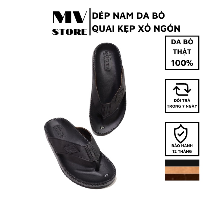 Dép xỏ ngón nam da bò cao cấp, dép nam đế lõm DT02