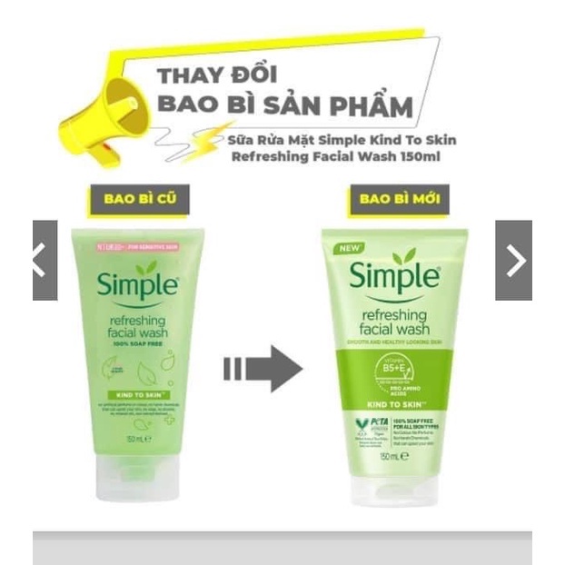 Sữa Rửa Mặt Simple Gel Kind To Skin Refreshing Facial Wash, Gel Rửa Mặt Simple, SRM Simple 150ml SRM01