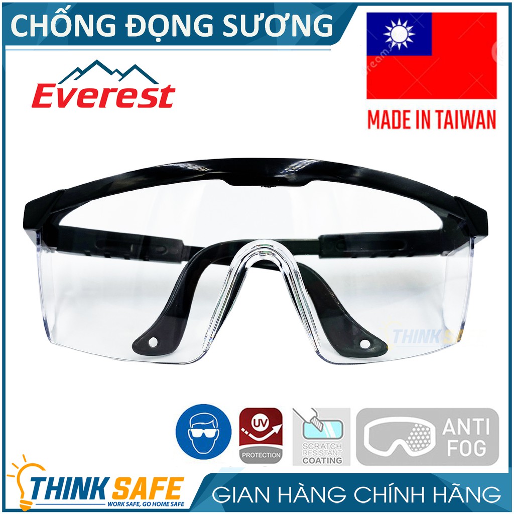 Kính chống bụi EV105 tròng trong suốt Chống tia UV Chống bụi Chống mờ sương Kính bảo hộ chính hãng - THINKSAFE