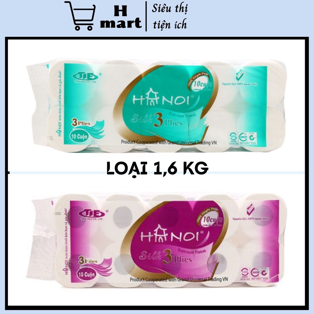 Loại 1 Giấy vệ sinh Hà Nội silk 10 cuộn 3 lớp không lõi, có lõi