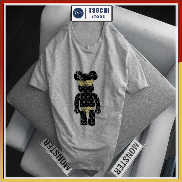 Áo thun nam tay ngắn cổ tròn chất phông cotton co dãn 4 chiều in hình Gấu LV mã GZ216