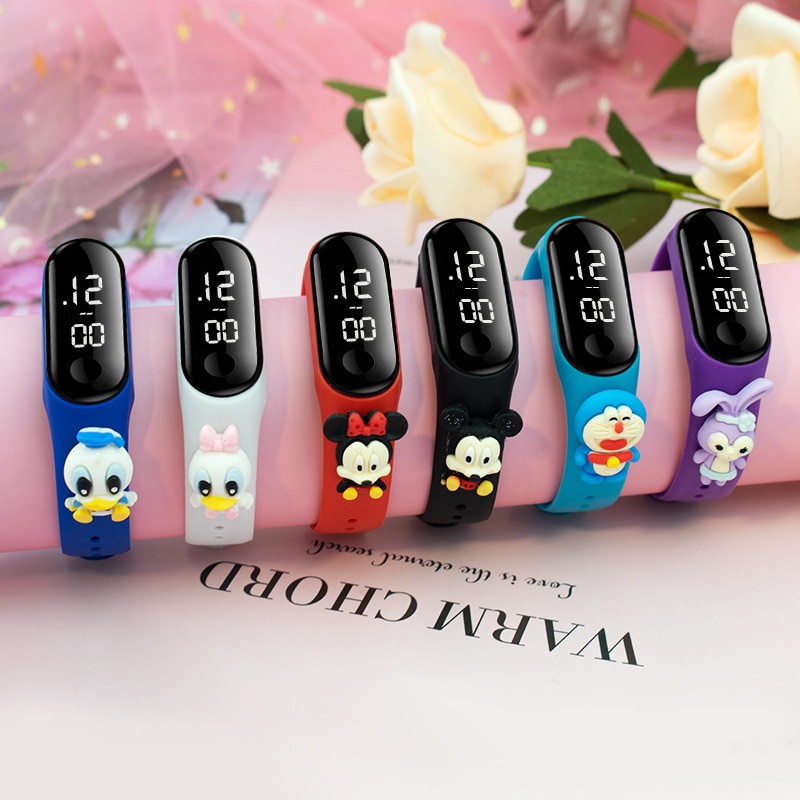 Đồng hồ đeo tay kỹ thuật số có đèn LED họa tiết chuột Mickey dễ thương cho trẻ em