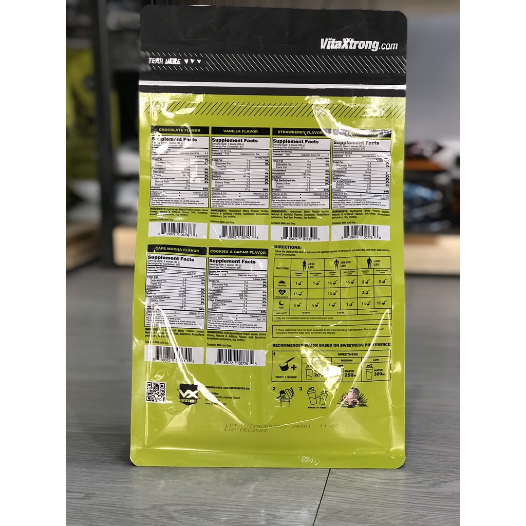 Whey Iso Pro Sữa Tăng Cơ 100% Hydrolyzed Whey Isolate Vitaxtrong Iso Pro 2lbs - 907g