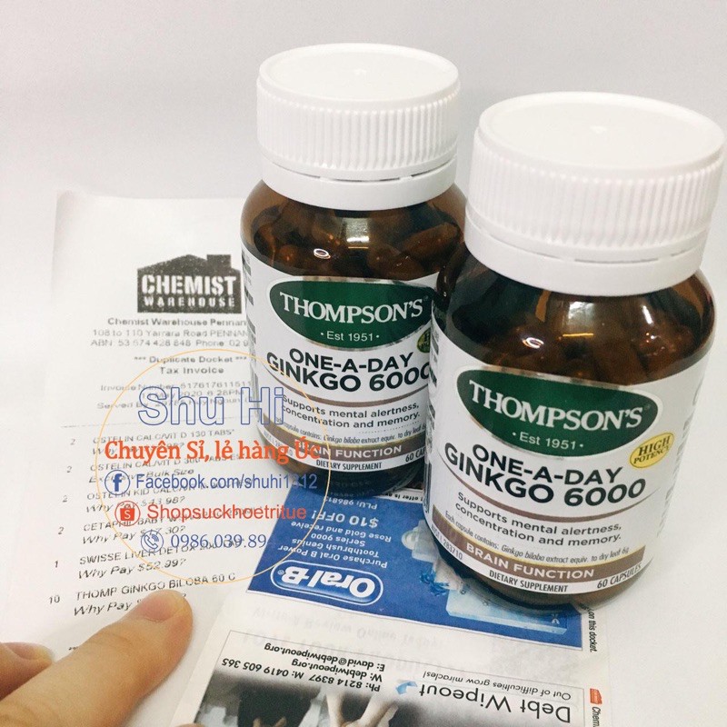 Viên uống bổ não, hoạt huyết dưỡng não - Thompson's One-A-Day Ginkgo 6000mg 60 viên - đủ bill Chemist Úc | BigBuy360 - bigbuy360.vn