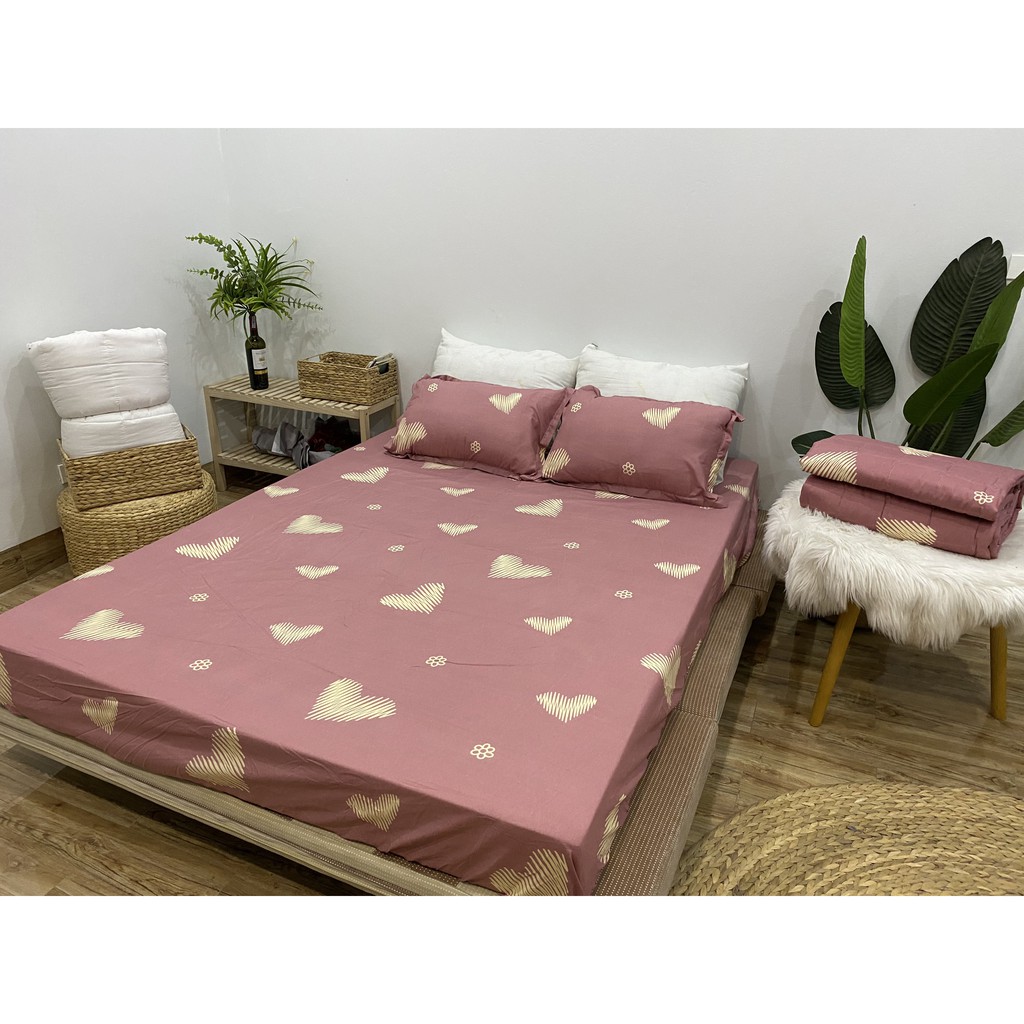 SET GA CHUN VÀ 2 VỎ GỐI NẰM COTTON POLY NGOCANHBEDDING HOT NHẤT HÈ 2021 MẪU TIM HỒNG