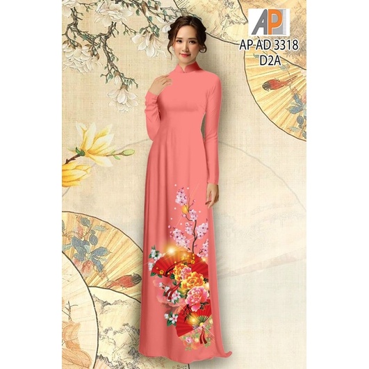 Vải may áo dài in 3D hoạ tiết quạt xinh