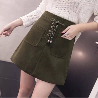 [ORDER] Chân váy jean da lộn thắt dây chéo