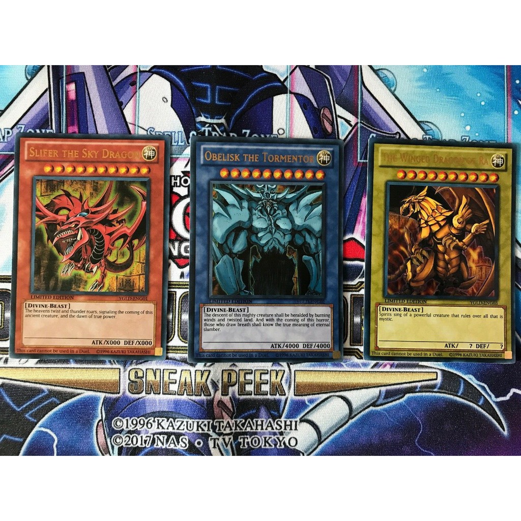 Bài Yugioh - Egyptian Gods LC01 YGLD Obelisk The Tormentor + The Winged Dragon of Ra + Slifer The Sky Dragon Of Orisis