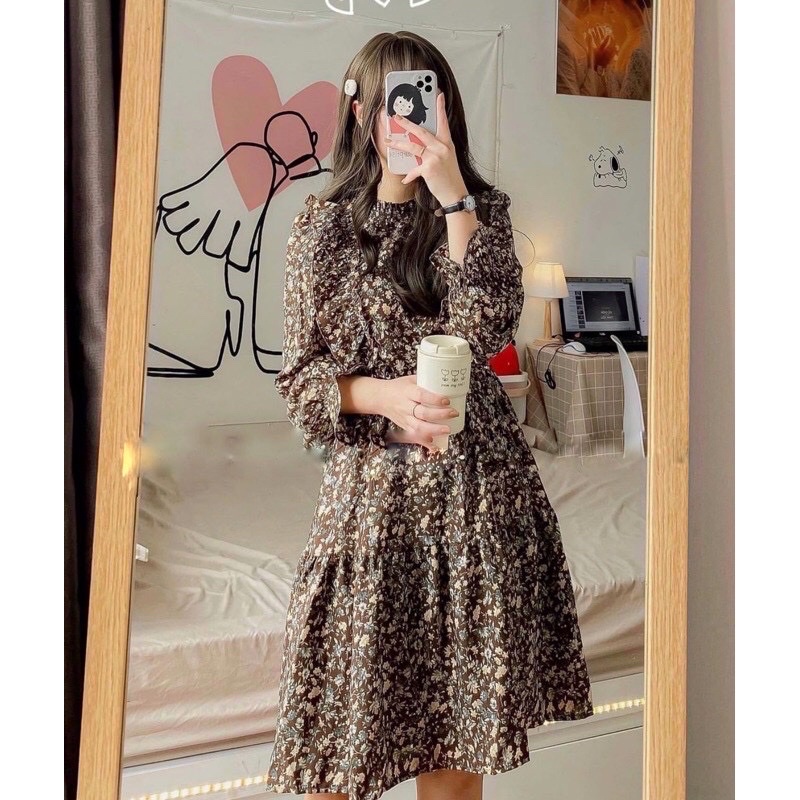 Váy hoa nhí ulzzang cổ tròn bèo dọc vitage