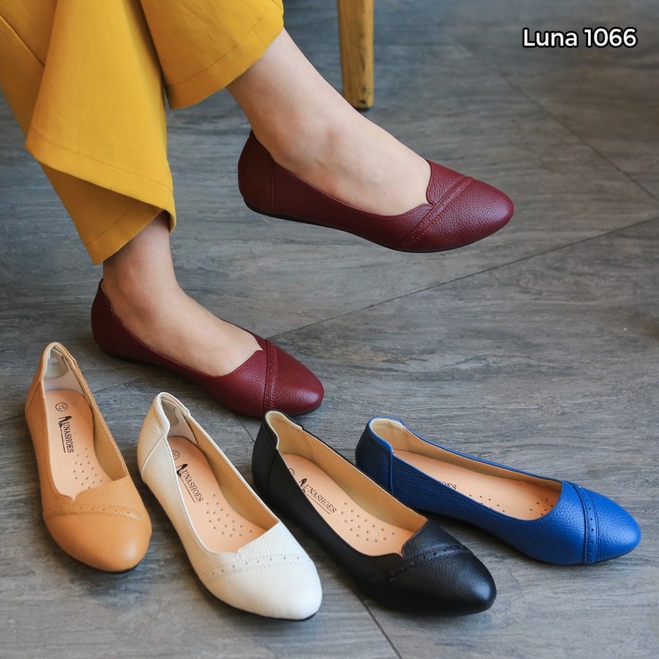 Giày bệt nữ mũi nhọn da bò mềm êm chân Lunashoes  giầy trung niên cho mẹ bảo hành 2 năm
