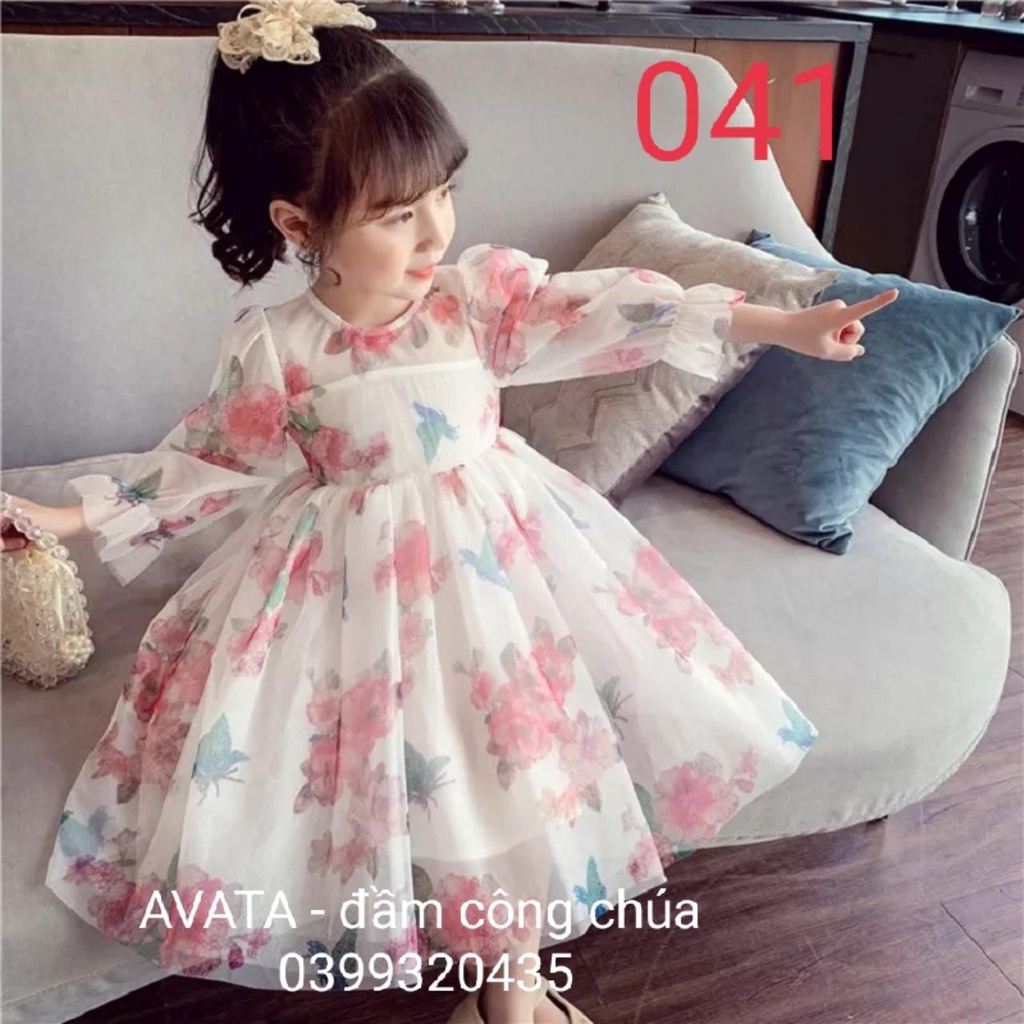 [FreeShip] đầm công chúa bé gái trắng hoa bướm , váy công chúa lụa từ 8-40kg  ( mã 041 )