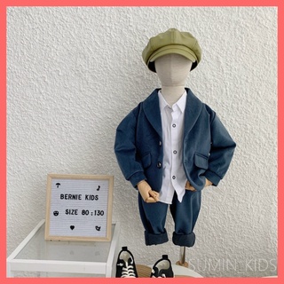 Set vest đẹp cho bé trai - Quần áo trẻ em Sumin Kids - Chất dạ nhung cao cấp 2 khuy màu xanh