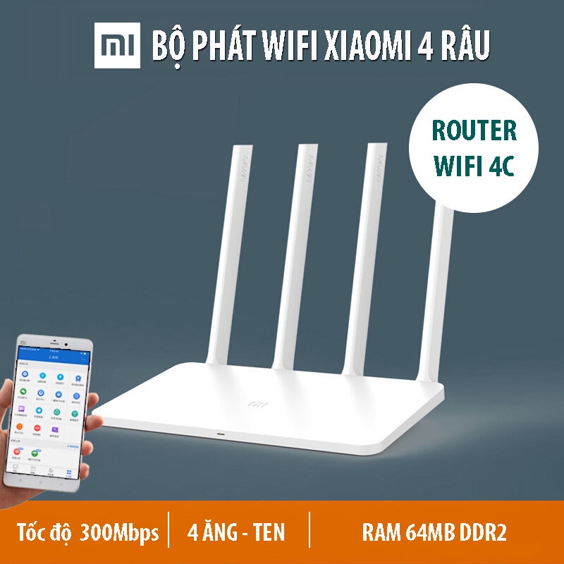 Bộ Phát Wifi Router 4C Xiaomi 4 Râu Chính Hãng Modem WiFi Xiaomi 4C, Cục Phát Wifi, Kích Sóng Wifi VT168