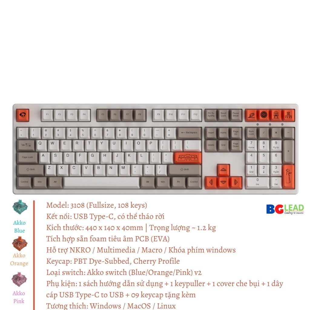 [Chính hãng] Bàn phím cơ AKKO 3108|3087 v2 Steam Engine Keycap Việt Nam| Foam tiêu âm chống ồn (Blue|Orange|Pink V2)